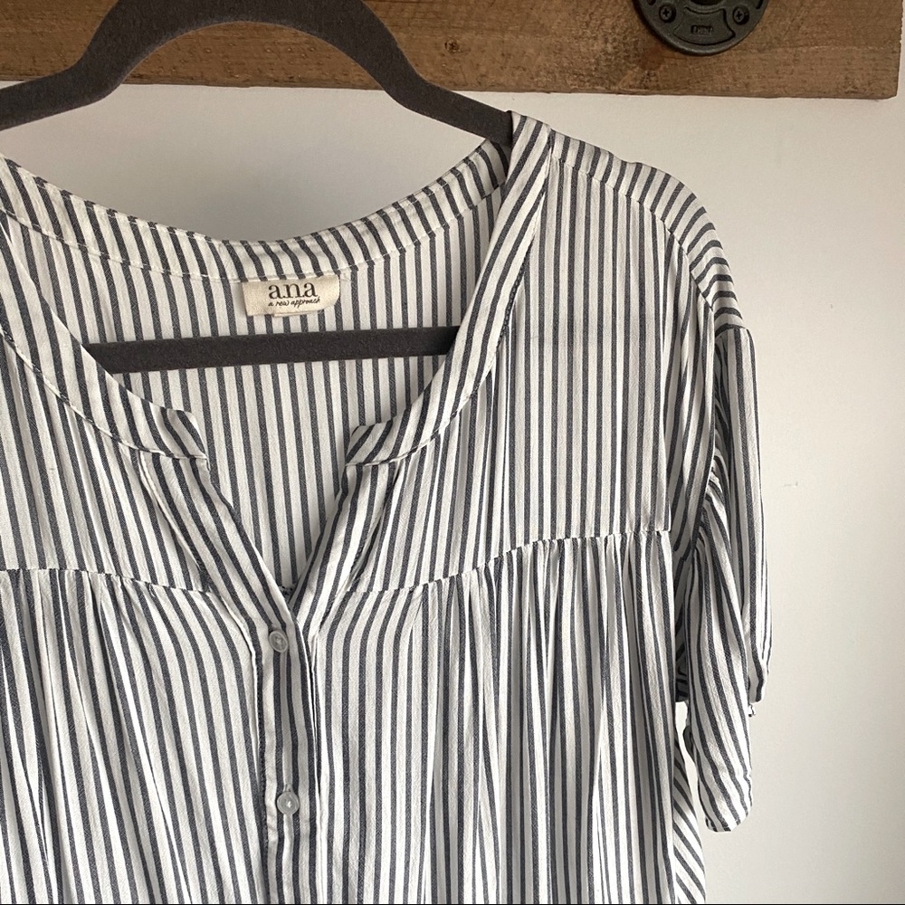 NWOT Ana Blue / White Striped Button Top